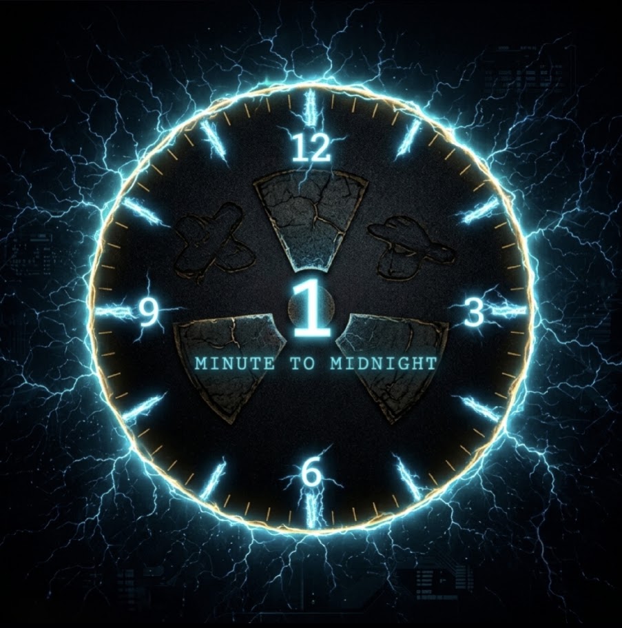 Market Intel's Risk Radar — a doomsday-clock style dial reading one minute to midnight